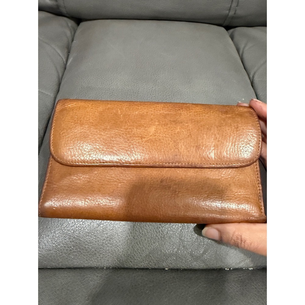 Boulder Ridge Tan Genuine Leather Trifold Clutch Wallet Snap Closure Vintage